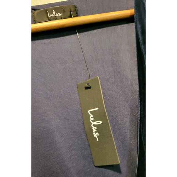 New Lulus Navy Blue Velvet Flutter Sleeve Maxi Wrap Dress Formal Bridesmaid Sz S - Picture 6 of 8